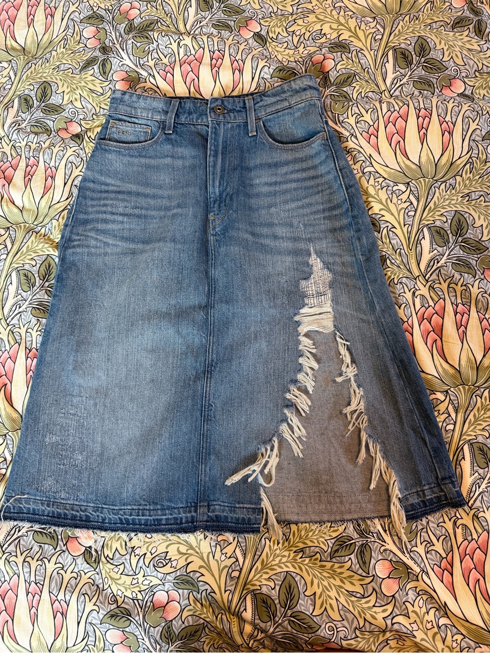 G-Star Blue Distressed A-Line Denim Skirt
